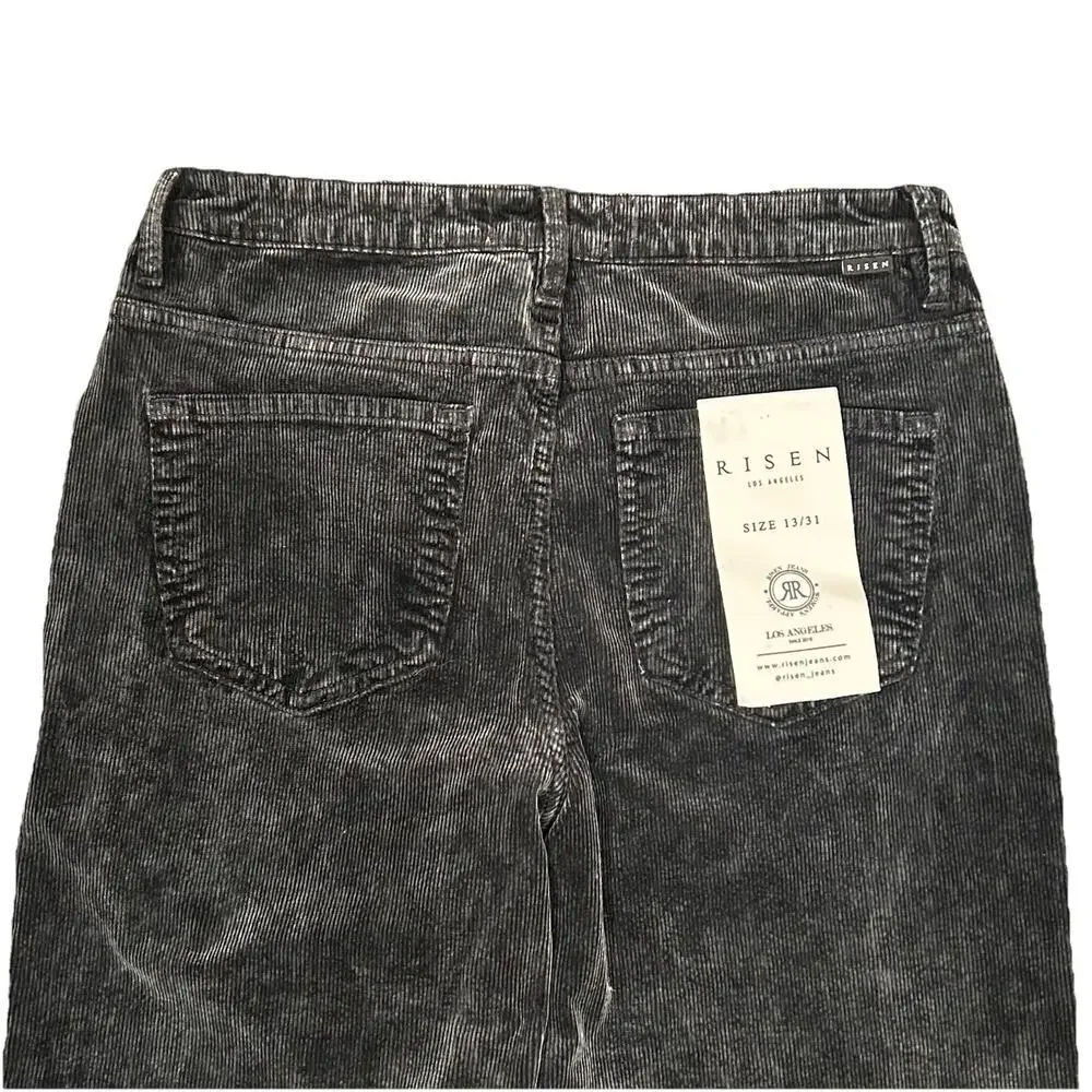 NWT Risen Mid-Rise Tummy Control Straight Leg Corduroy Pants Womens 13/31 Black